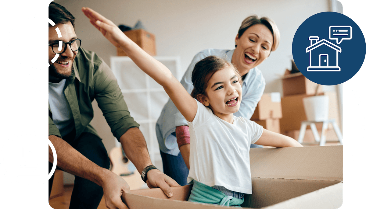 A family unpacking boxes